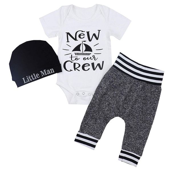 

newborn baby boy clothes letter print romper +long pants+hat 3pcs outfits newborn baby girl clothes 2019 infant kleding, White