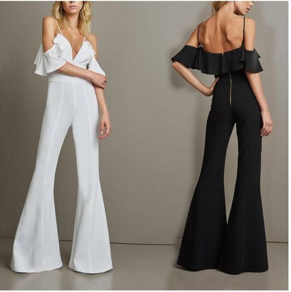 

elegant custom spaghetti long chiffon jumpsuit evening dresses white sheath robe de soiree floor length prom gowns with ruffles, Black;red