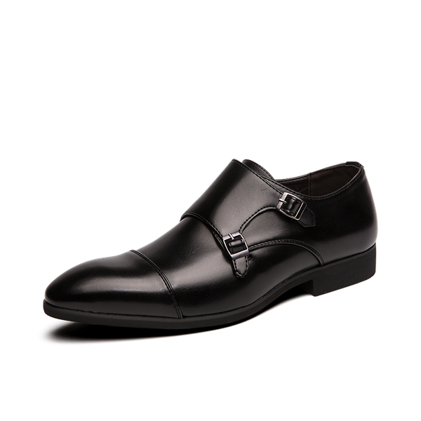 

mring leather men's shoes business dress men's pointed leather shoes british trend monk buckle monk increase wedding, Black
