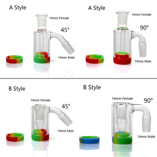 Neuer 14mm 18mm Glas-Aschefänger mit 10 ml Silikonbehälter, Reclaimer, männlich und weiblich, für Quarz-Banger-Glas-Wasserbongs, Bohrinseln