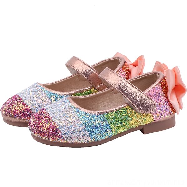 

girls rainbow sequins bows 2020 autumn new performance dancing kids princess rhinestone super flat shoes shoes soft, Black;grey