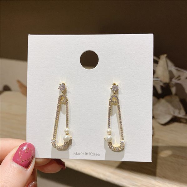 

trendy golden shiny rhinestone long water drop pin earrings korean baroque summer annual jewelry des boucles d'oreilles, Silver