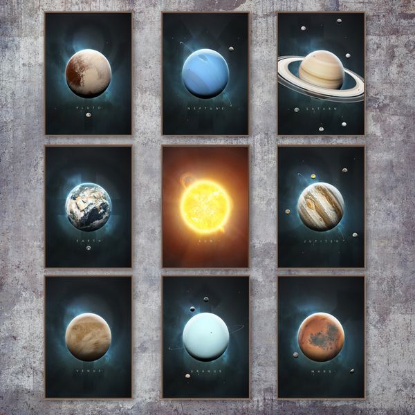 

sun saturn mars earth pluto planet wall art canvas painting nordic posters and prints wall pictures for living room decor