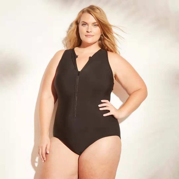 

4xl plus size bikini swimwear for women beachwear 2019 black monokini bodysuits one piece swim wear bathing suit lady zipper swimsuit