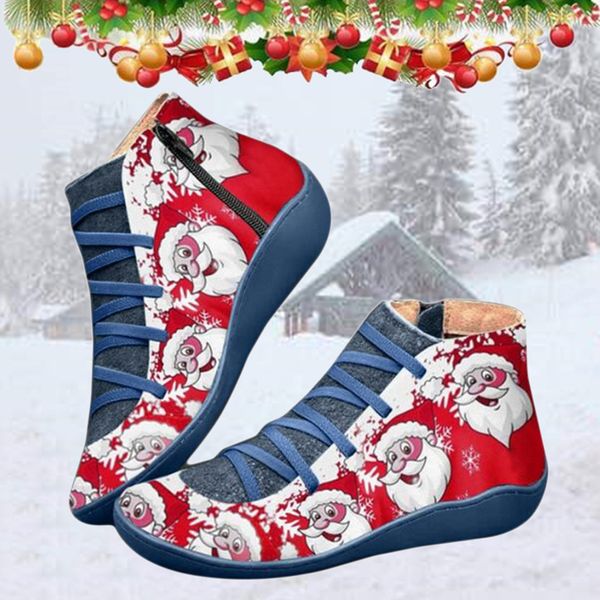 

winter boots women snow ankle boots christmas leather shoes lace up flat shoes woman short brown botas mujer, Black