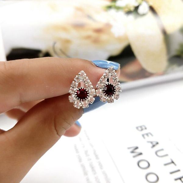 

korea style fashion rhinestone water drop shape clip on earrings without piercing for women cute jewelry no ear hole earrings, Silver
