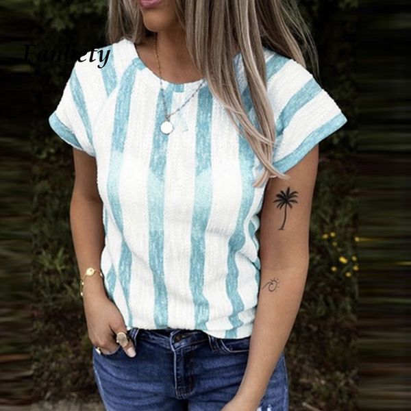 

women's blouses & shirts women elegant o-neck striped blouse 2021 summer 5xl casual short sleeve pullovers lady plus size streetwear, White