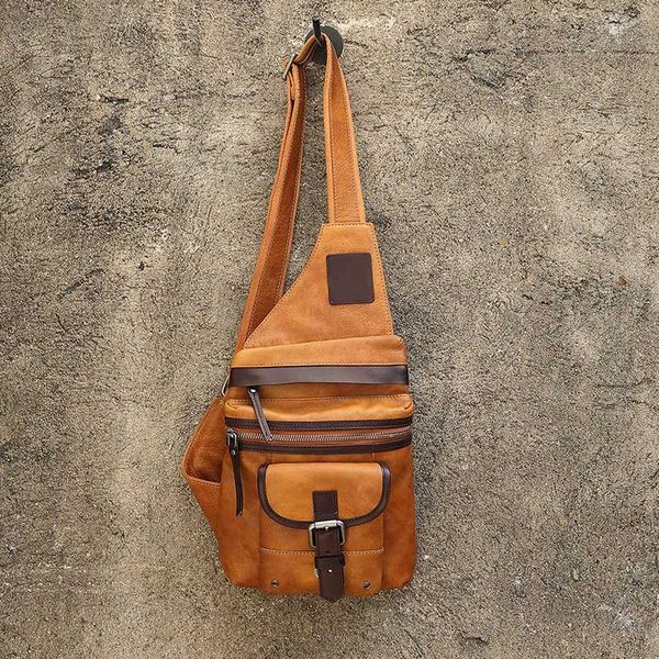 

mens cow leather backpack b6 airborne motorcycle bag retro brown chest bag shoulder messenger handbag