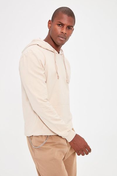 

trendyol beige men 's hooded kangaroo pocket long sleeve new sweatshirt tmnaw20sw0162, Black