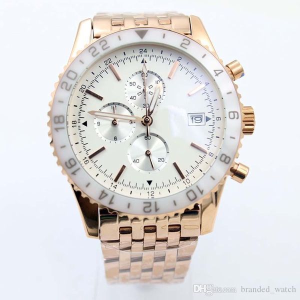 

men's rose gold stainless steel ashion 46mm ceramics quartz chronograph aviation flight chronograph series y2431012.be10.443a, Slivery;brown
