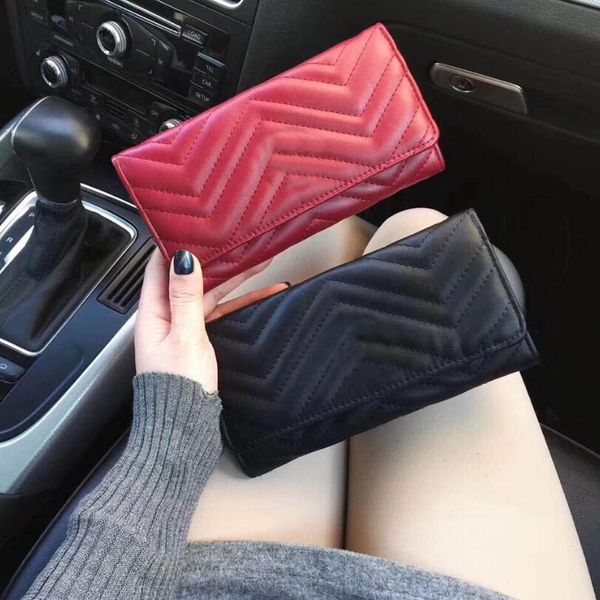 

new 2019 women wallet marmont famous designer pu leather fashion single zipper ladies long purse, Red;black