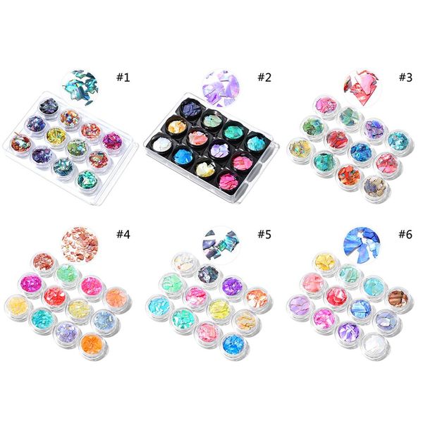 

6 types 12 boxes/set nail shell slices broken 3d art decorations fingernails diy crafts manicure accessories 6 types