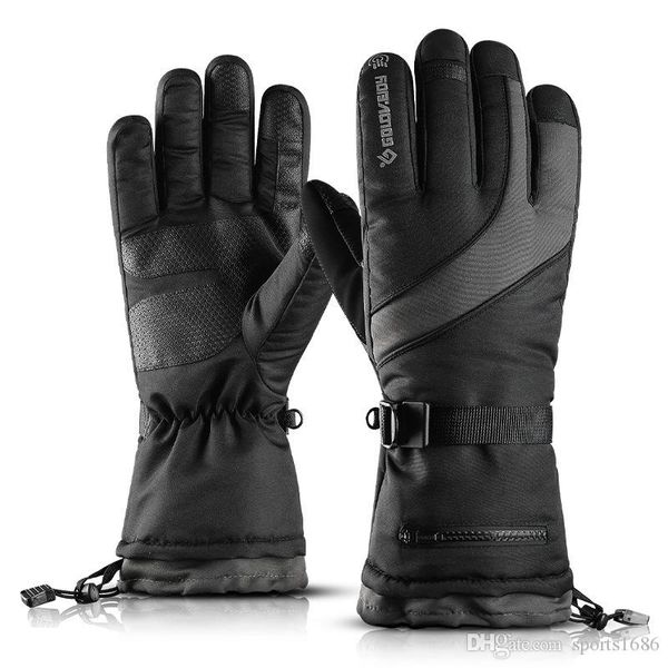 

golovejoy ski gloves wind-proof waterproof men women outdoor mountaineering cold-proof thicker pockets keep warm winter bike motorcycle work, Black