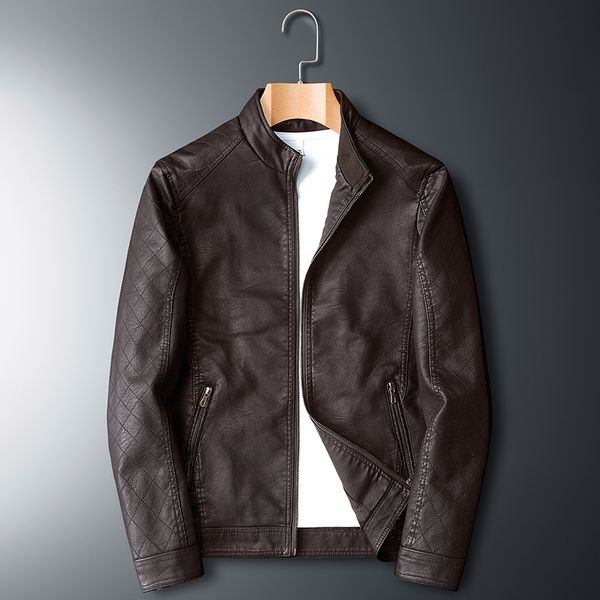 

woodvoice leather jacket mens coats brand pu outerwear faux leather men new business winter plus velvet male jacket, Black