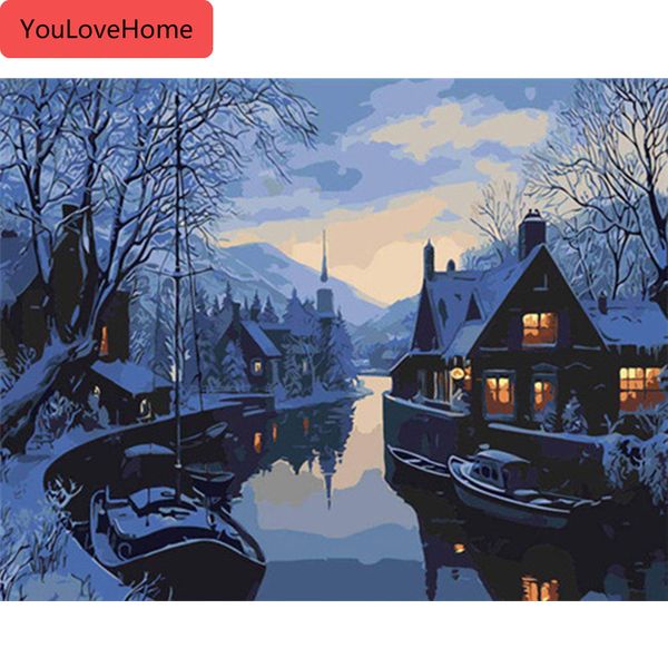 

paint by number canvas painting kits winter landscape unframe decor acrylic paint coloring by numbers handpainted gift hand made paint