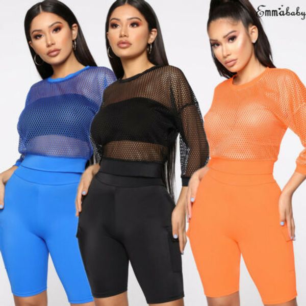 

2019 women blouses fashion perspective lace mesh shirt long sleeve tee transparent pullover, White