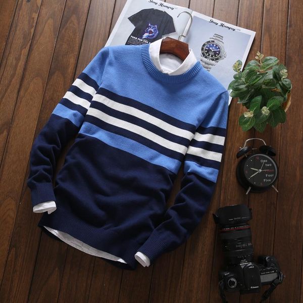 

2020 men striped sweater teenagers joker thin turtleneck sweater, White;black
