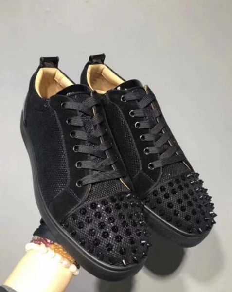 

low snake leather gold spikes casual flats red bottom shoes luxury for men and women party designer sneakers lovers genuine leather s01, Black