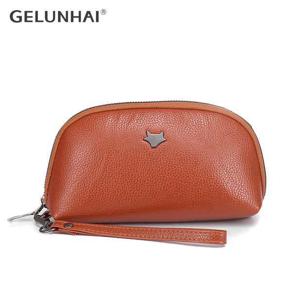 

gelunhai new hand clutches bags shell bag women mobile phone zipper wrist bag long soft pu leather wallet female small hand