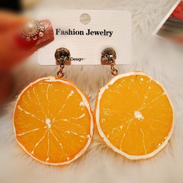 

new fashion design colors tropical fruit lemon pendant earrings for women vacation beach jewelry earrings trendy, Silver