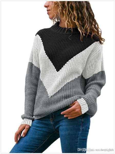 

womens designer sweaters fashion contrast color womens sweaters casual pullover crew neck females clothing mulit colors panelled, White;black