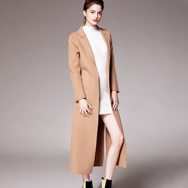 

noble elegant hand-sewn parka new double-faced wool coat female fashion long plus size woolen overcoat winter jacket women ls233, Black