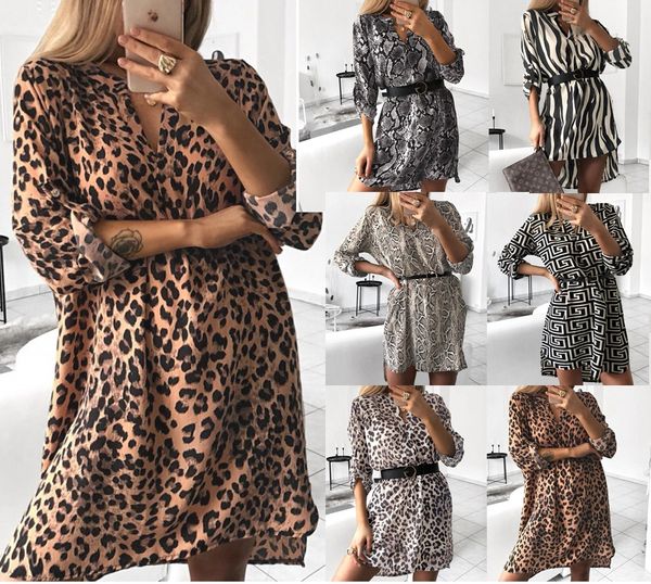 

women dress spotted stripes 2019 new arrival women's fashion v-neck long sleeved snake print shirt dress without belt size s-xl, Black;gray