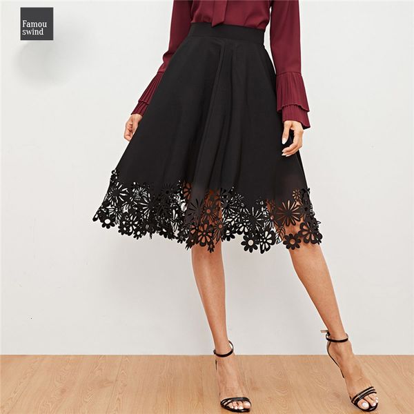

laser black skirt high waist spring women office ladies workwear elegant fit and flare skirts womens a line midi skirt