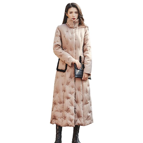 

fashion khaki duck down jackets women winter 2019 outerwear coats female long slim casual thicken warm down puffer jacket parka, Black