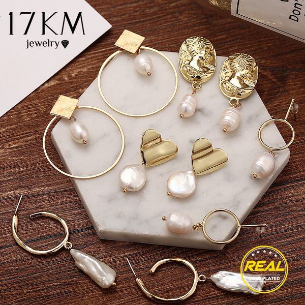 

17km new 25 pearl drop earrings for women 2019 brincos long geometric dangle earring gold female vintage jewelry gift, Silver