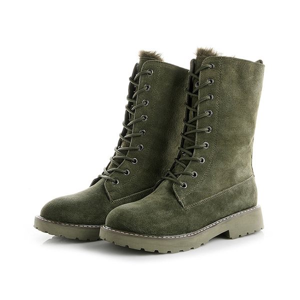 

women genuine leather mid calf boots 2019 winter warm plush woman snow boots female shoes women fashion winter boot snow shoes, Black