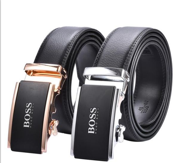

fashion bosses belt men designer belt hugo silver gold luxury long automatic leather genuine real man brand 2020, Black;brown