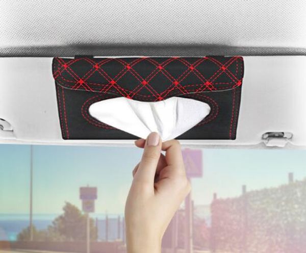 

leather car sun visor tissue box auto pumping cassette accessories holder creative removable paper napkin box organizer for car