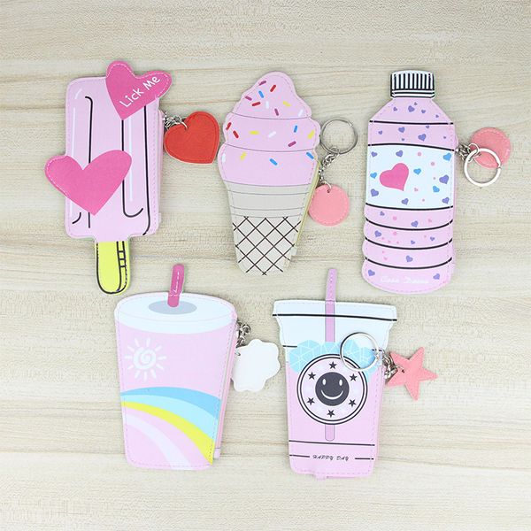 

style kawaii pu leather coin purse square cute bottle drink ice cream pattern coin money wallets & holders 1 pc, Red;black