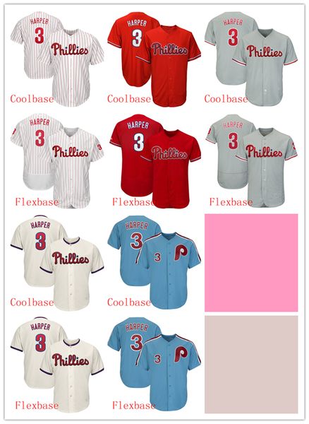2019 3 Bryce Harper Jersey Philadelphia Phillies Flex Base Mens Mesh Retro White Red Blue Gray Cool Base Player Baseball Jerseys From Yiwanwuji - 