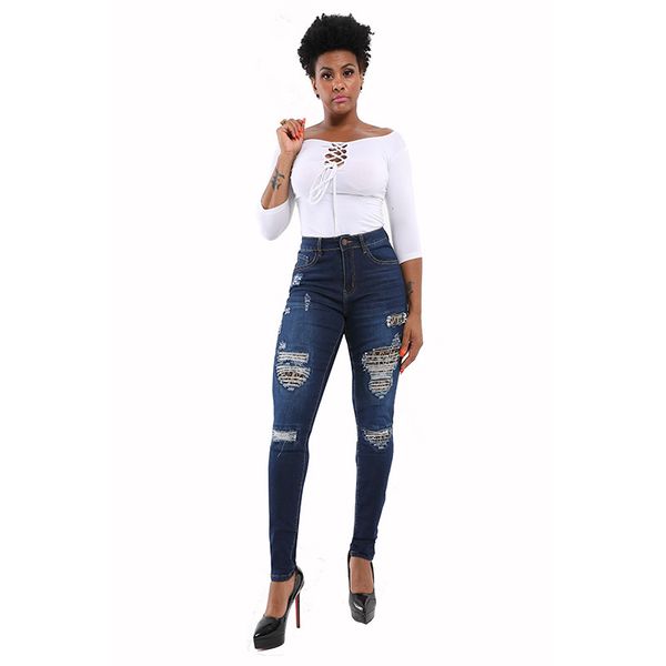 

women's butt-lifting skinny ankle denim distressed ripped mid waist stretchy long jeans denim slim pants colombian pantalones levantaco, Blue