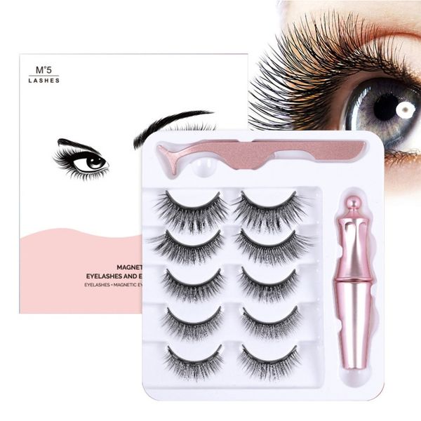 

5d natural magnetic false eyelashes and eyeliner five pairs set false eyelashes eyelash extension