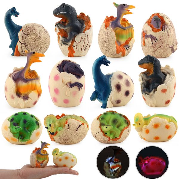 

12 styles led dinosaur action figures cartoon glowing dinosaur egg toy kids broken dinosaur children educational toys c1469