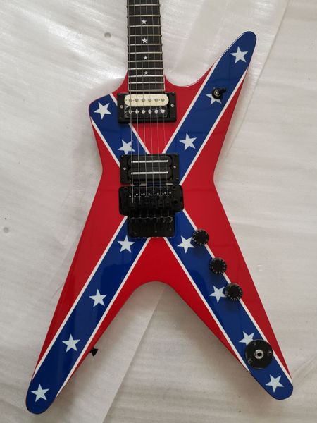 

rare shaped guitar wash dime 333 dimebag darrell signature rebel confederate flag red electric guitar floyd rose tremolo, black hardware