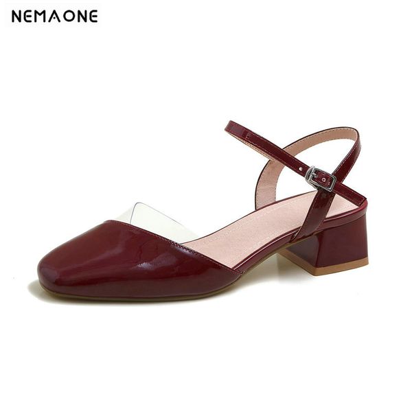 

genuine leather fashion elegant women sandals square toe 3.5cm high heels pumps new working casual 2020 new shoes woman, Black