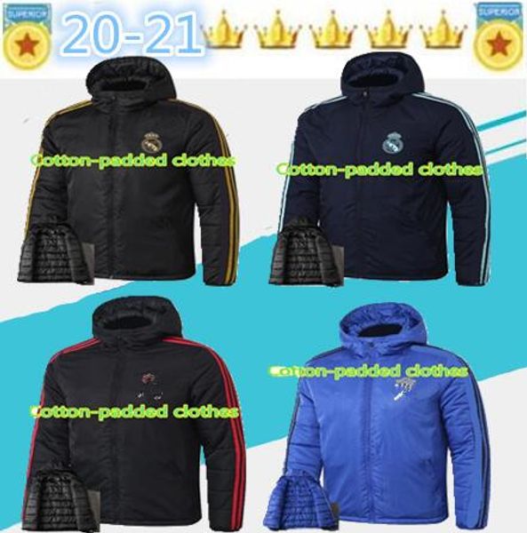 

2020 cotton-padded clothes real madrid united soccer hooded windbreaker with pants 19/20 soccer tracksuit size s-2xl, Black