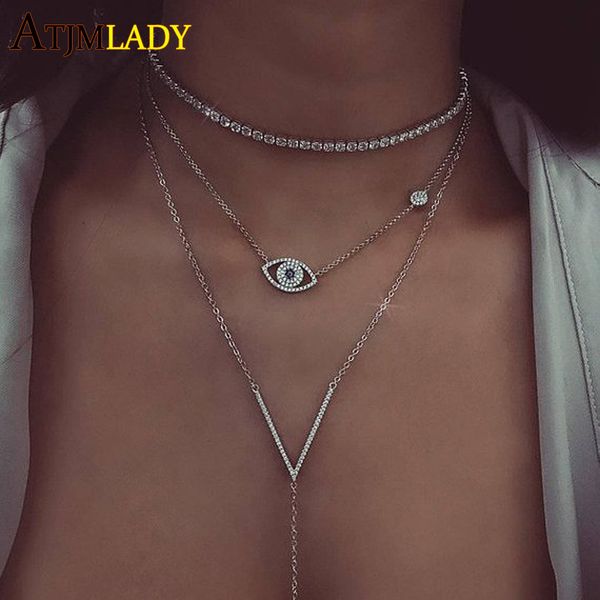 

collares maxi necklace promotion lady luxury bling cz chokers necklace & pendant 1 row wedding tennis statement women j190711, Silver