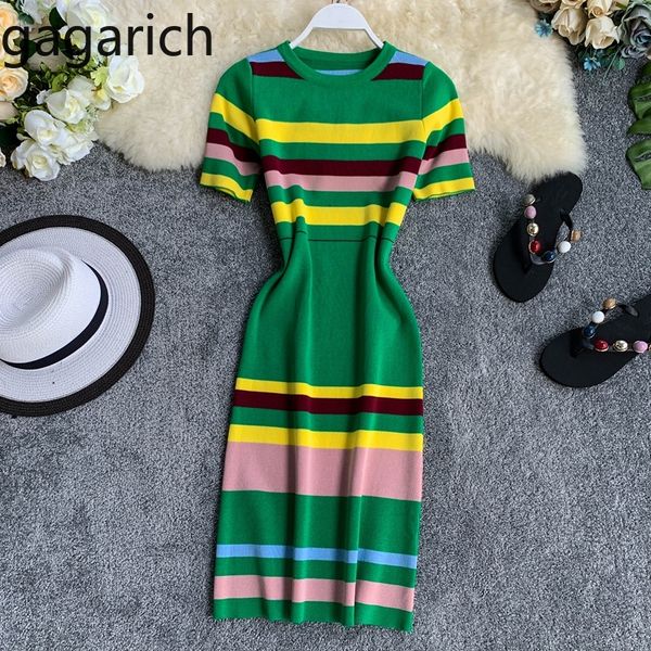 

gagarich women bodycon dress 2019 fashion striped knitted short sleeve o-neck stretch elegant dresses female summer vestidos, Black;gray