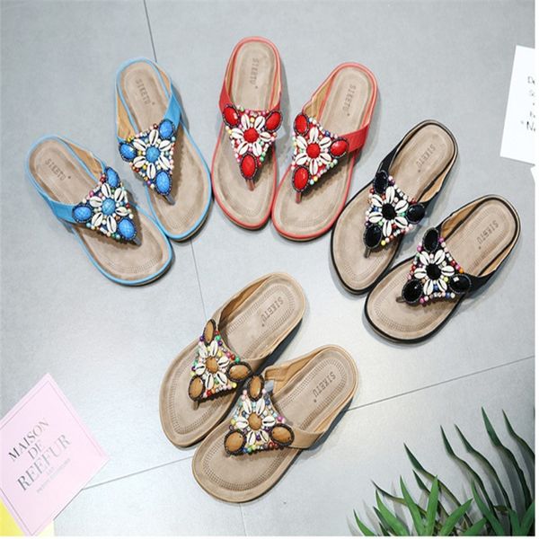 Acquista Sandali Da Spiaggia Per Le Vacanze Sandali Etnici Al Mare Decorazione Con Perline Boho Taglie Forti 35-42 All'ingrosso