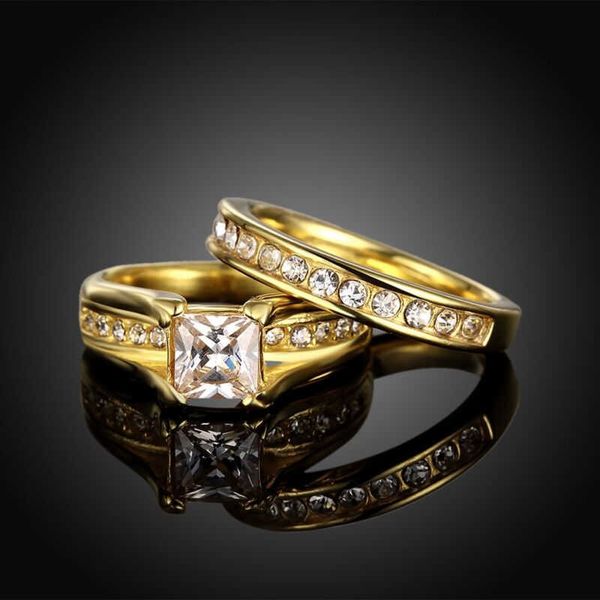 

set wedding ring for couples crystal lovers rings set fashion stainless steel wedding couple ring special gift engagement rings, Slivery;golden