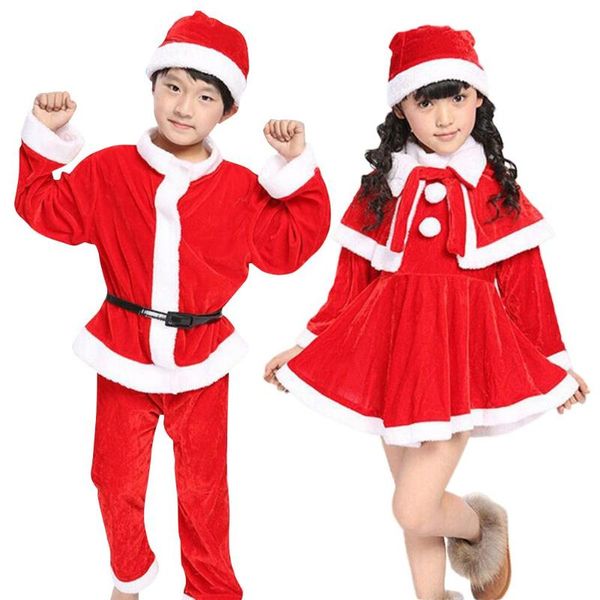 

boy girl children christmas clothes long sleeve santa claus coat +long red pants sets toddler cosplay performance costume, White