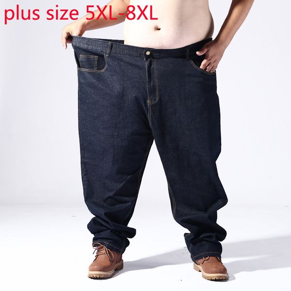 

2019 new arrival super large elastic waist jeans men larger loose pure color trousers full length casual plus size 5xl6xl7xl 8xl, Blue