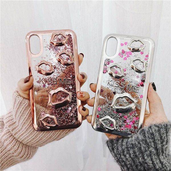 

wholesale quicksand liquid case for iphone 11 11pro max samsung s8 9 10plus note 8 9 electroplate lip fashion cover