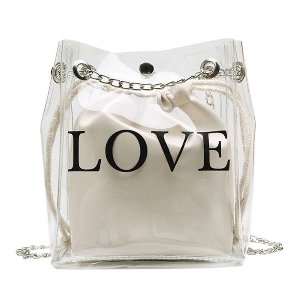 

women handbag 2020 summer transparent package pvc bag casual girls clear jelly tote shoulder bag letter chain messenger sac