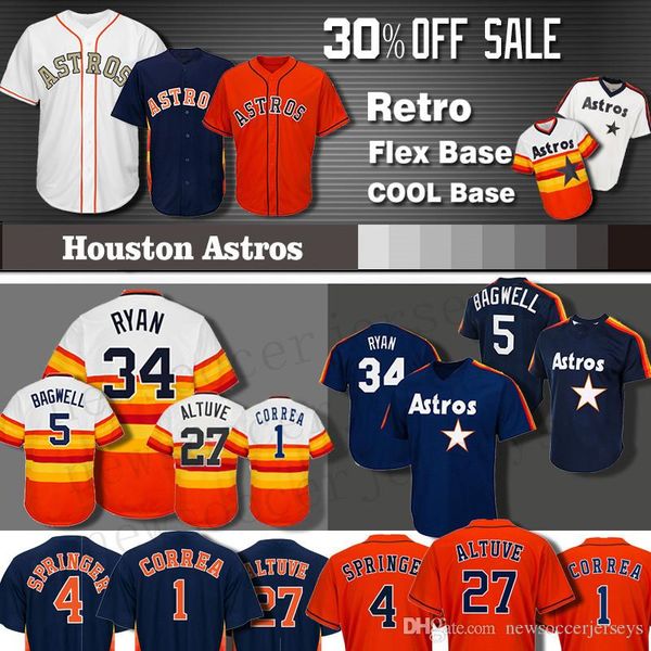 

Houston 34 Nolan Ryan Men 27 Jose Altuve Men Astros jersey 4 George Springer Carlos Correa 5 Jeff Bagwell Craig Biggio Baseball Jerseys